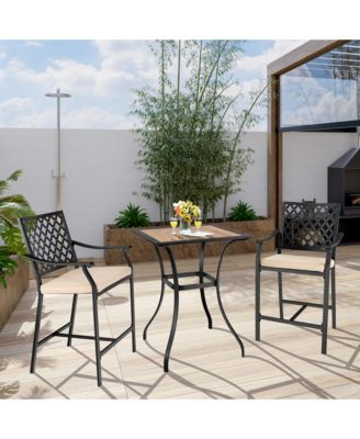 Patio Square Bar Table Wood-Like Tabletop Metal Frame Garden Backyard