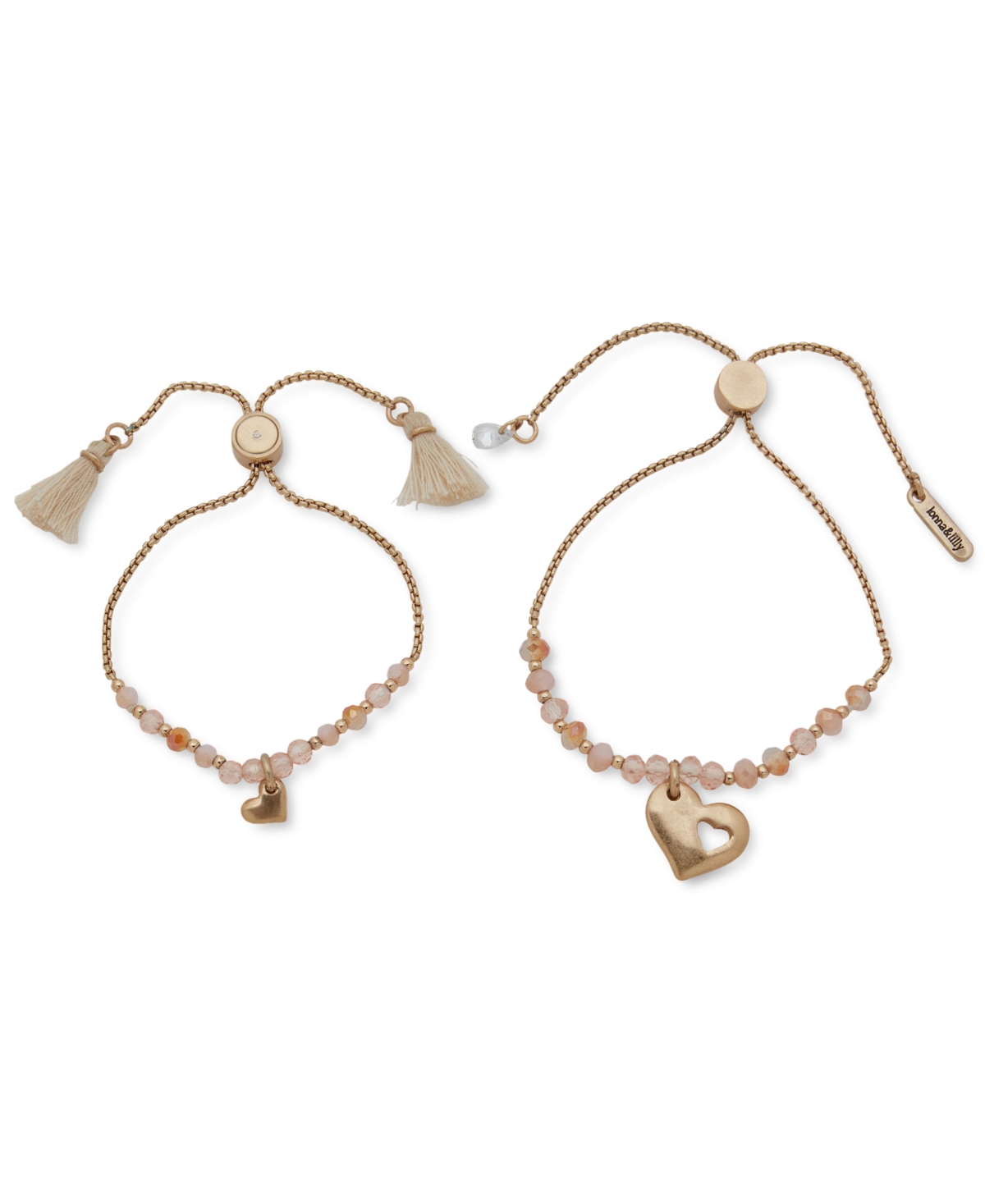 lonna & lilly Gold-Tone 2-Pc. Set Bead & Heart Charm Mom & Mini Bolo Bracelets