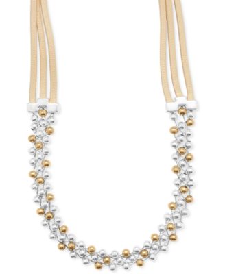 Lucky Brand - Two-Tone Leather & Beaded Choker Necklace, 12-1/2" + 3" extender