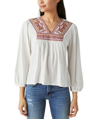 Lucky Brand - Women's Embroidered 3/4-Sleeve Top
