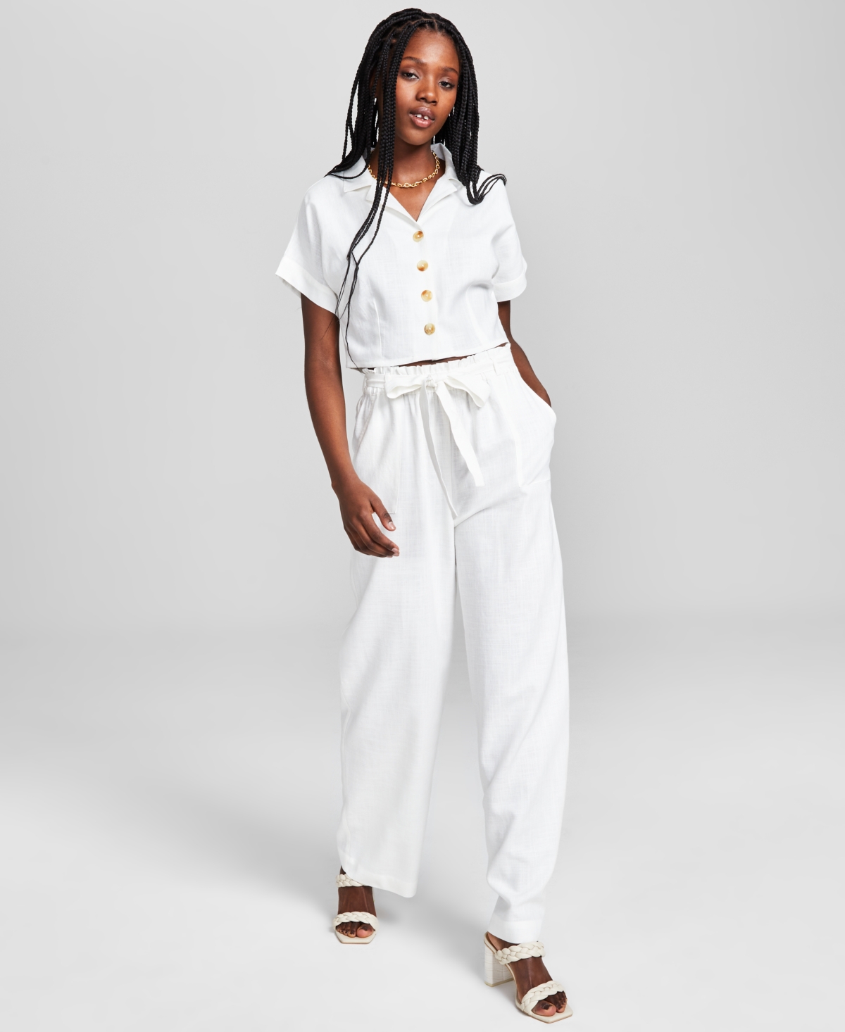 And Now This Women's Linen Blend Paperbag Pants