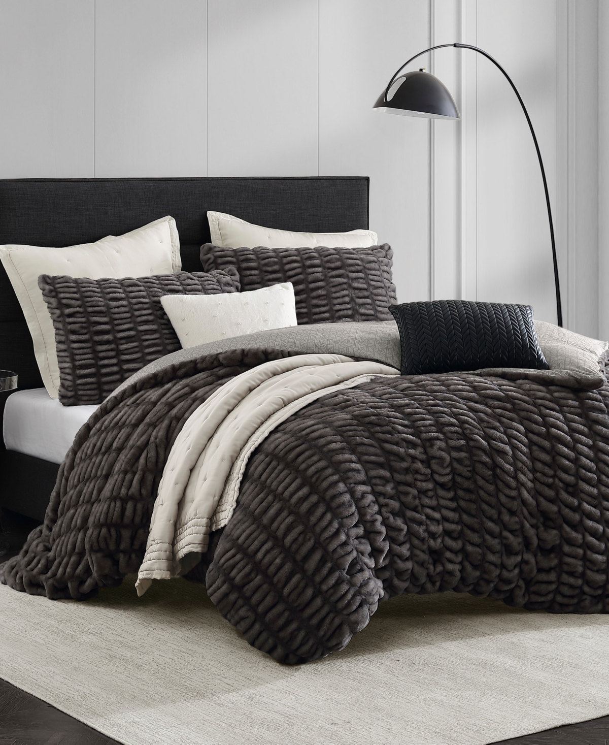 Karl Lagerfeld Ruched 3 Piece Duvet Cover Set, King Bedding In Brown