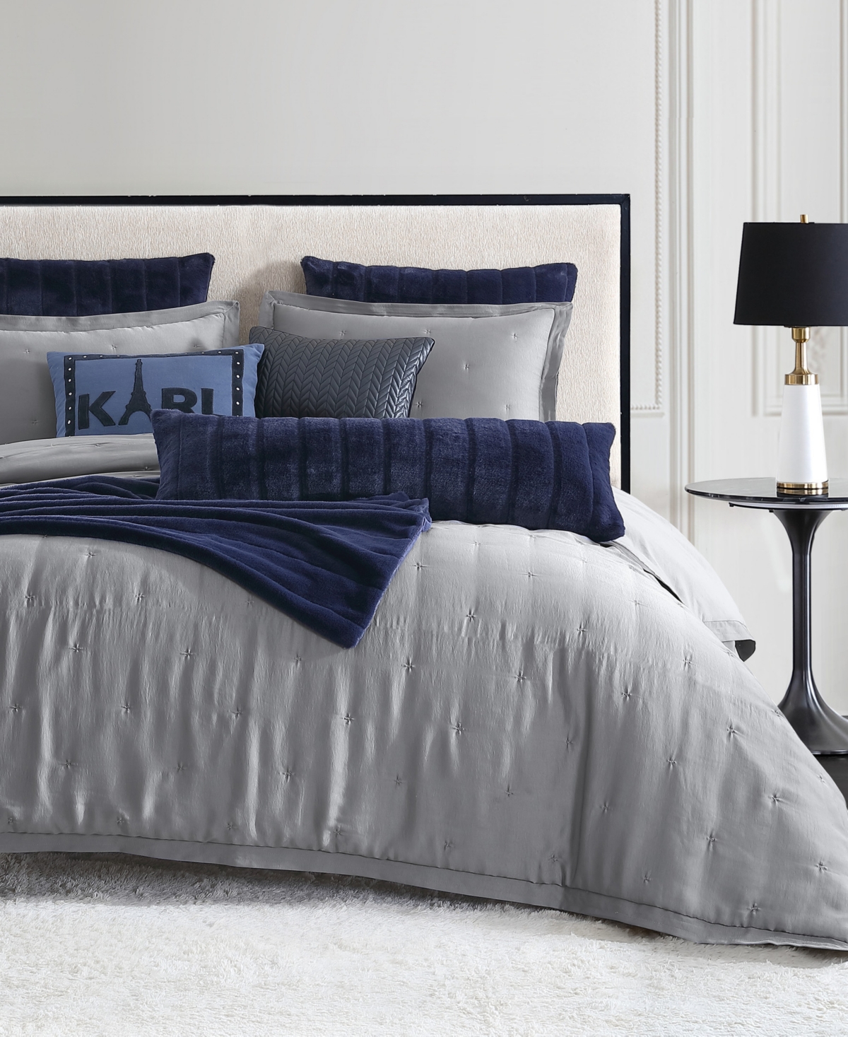 Karl Lagerfeld Silky Cloud 3 Piece Comforter Set, King In Charcoal