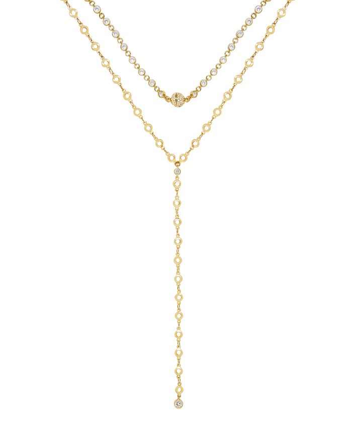 ETTIKA Cubic Zirconia and 18K Gold Plated Chain Lariat Necklace Set