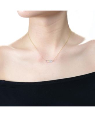 Sterling Silver Rainbow Cubic Zirconia Short Bar Pendant Necklace
