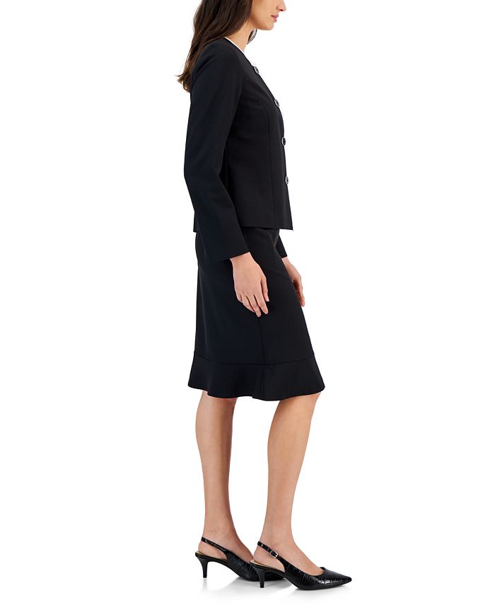 Le Suit Women's Framed Collarless Jacket & Flounce-Hem Skirt, Regular ...