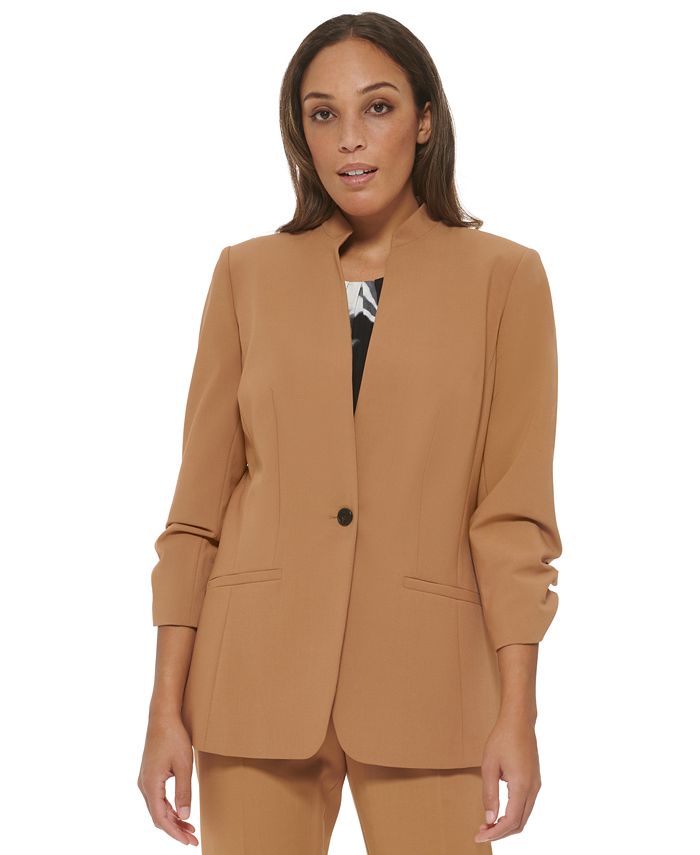Calvin Klein Women's Lux Collarless Ruched 3/4-Sleeve Blazer & Reviews -  Jackets & Blazers - Women - Macy's