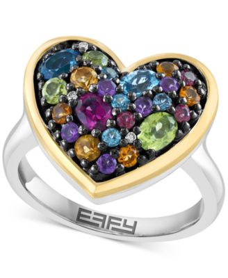 EFFY Collection - Multi-Gemstone (1-5/8 ct. t.w.) & Diamond Accent Heart Ring in Sterling Silver & Gold-Plate