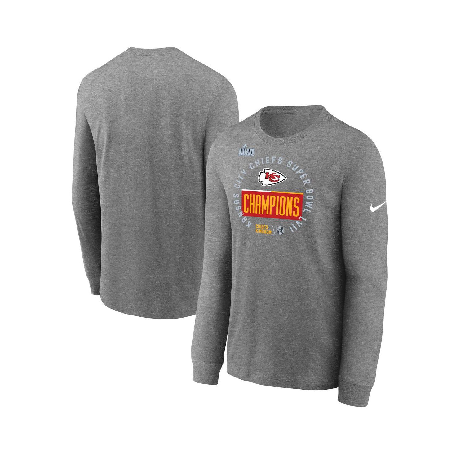 Men's Heather Gray Kansas City Chiefs Super Bowl LVII Champions Locker Room Trophy Collection Long Sleeve T-shirt