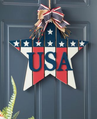 19.25" L Patriotic, Americana Wooden Star Door Hanger