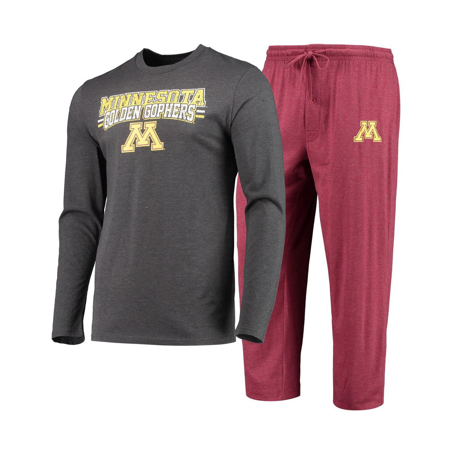Men's Maroon, Heathered Charcoal Minnesota Golden Gophers Meter Long Sleeve T-shirt and Pants Sleep Set