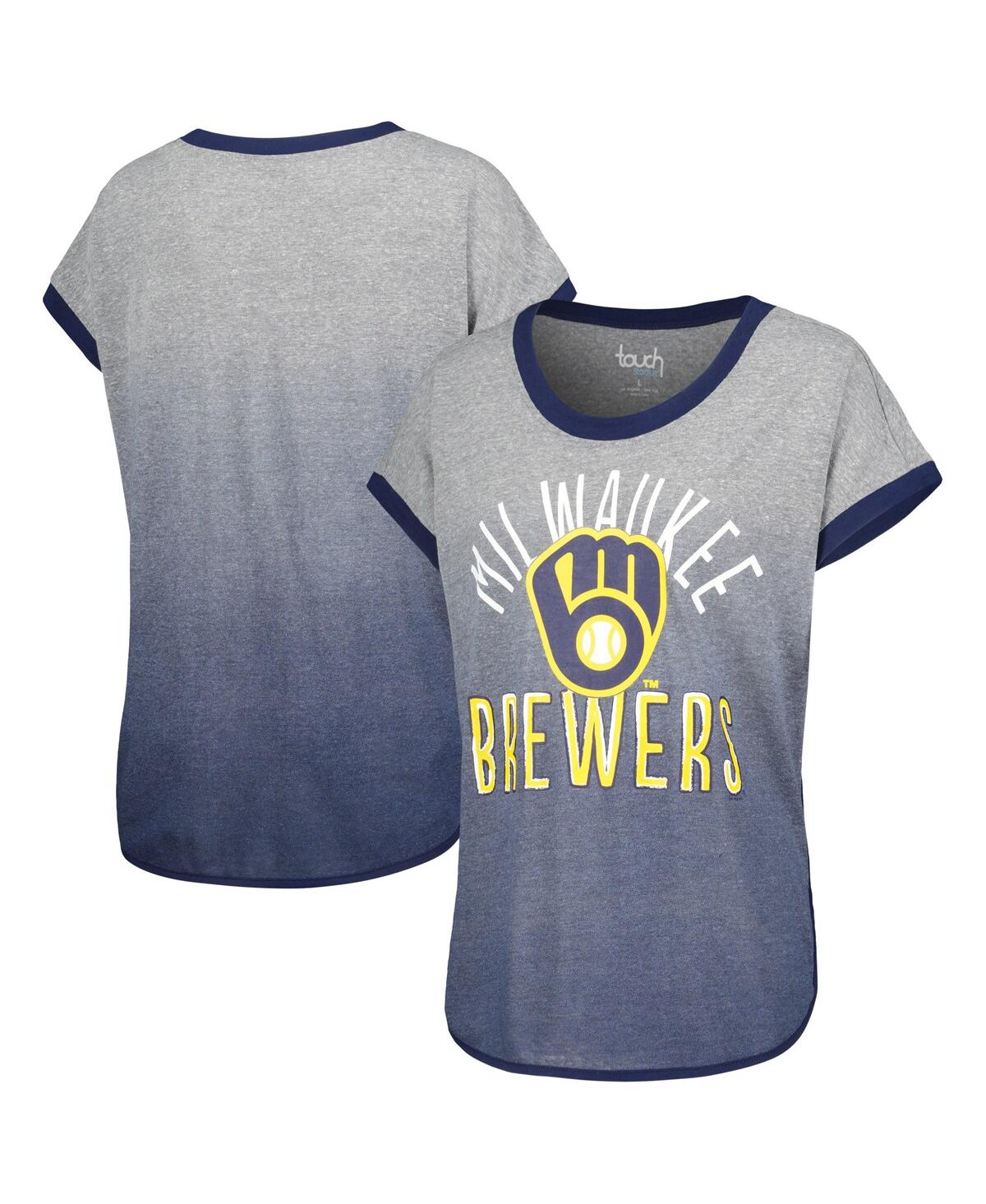 Touché Women's Touch Gray, Navy Milwaukee Brewers Home Run Tri-blend Short Sleeve T-shirt In Gray,navy
