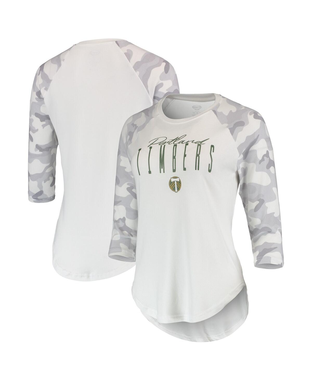 Concepts Sport Women's  White, Gray Portland Timbers Composite 3/4-sleeve Raglan Top In White,gray