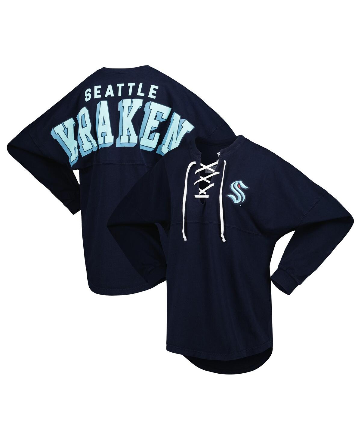 Fanatics Branded Deep Sea Blue Seattle Kraken Spirit Lace-up V-neck Long Sleeve Jersey T-shirt In Deep Sea Blue
