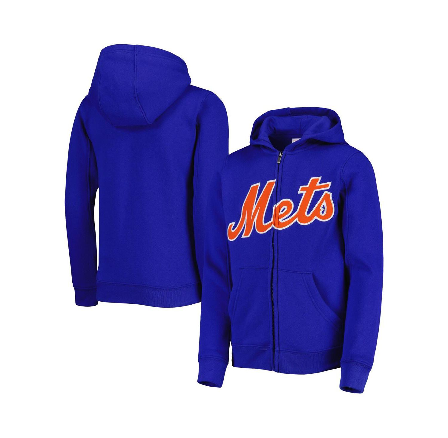 Big Boys Royal New York Mets Wordmark Full-Zip Fleece Hoodie