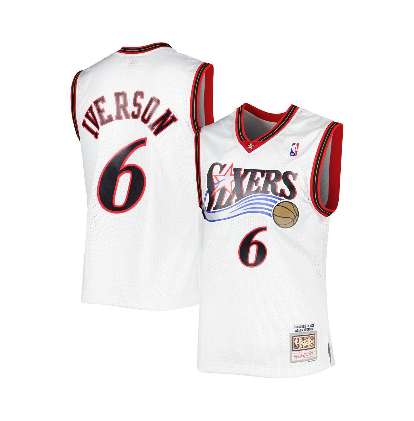 Мужской топ Mitchell & Ness Allen Iverson White Philadelphia 76ers Hardwood Classics 2002 Swingman Jersey — фото 2