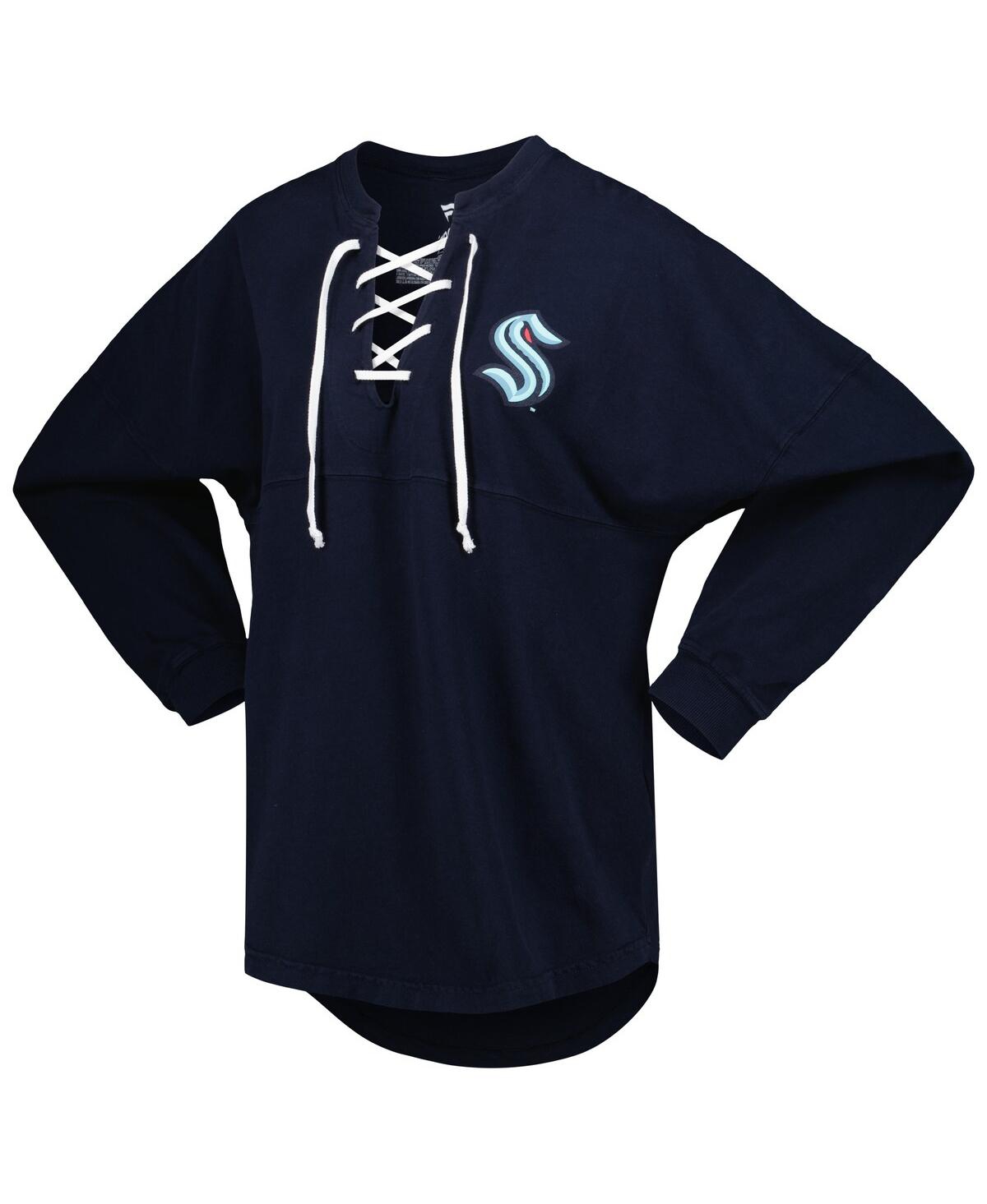 Fanatics Branded Deep Sea Blue Seattle Kraken Spirit Lace-up V-neck Long Sleeve Jersey T-shirt In Deep Sea Blue