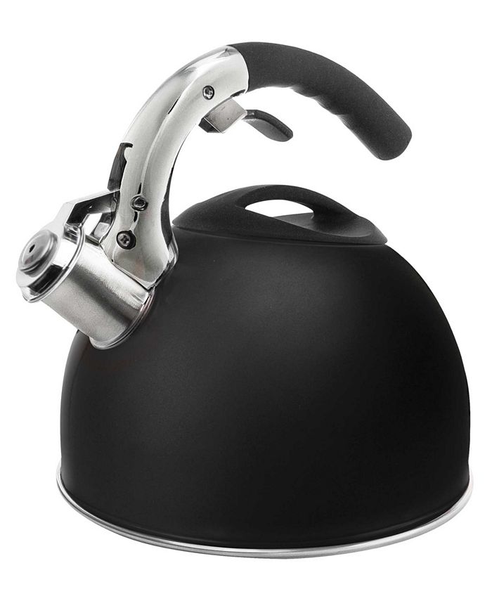 Primula Stainless Steel 3 Quart Tea Kettle with Soft Grip Silicone Handle - Black