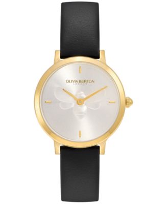 Olivia Burton Women s Ultra Slim Bee Black Leather Watch 28mm Macy s