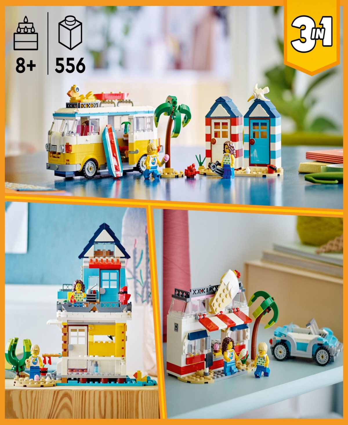 Shop Lego Creator 31138 3-in-1 Beach Camper Van Toy Adventure Building Set In Multicolor