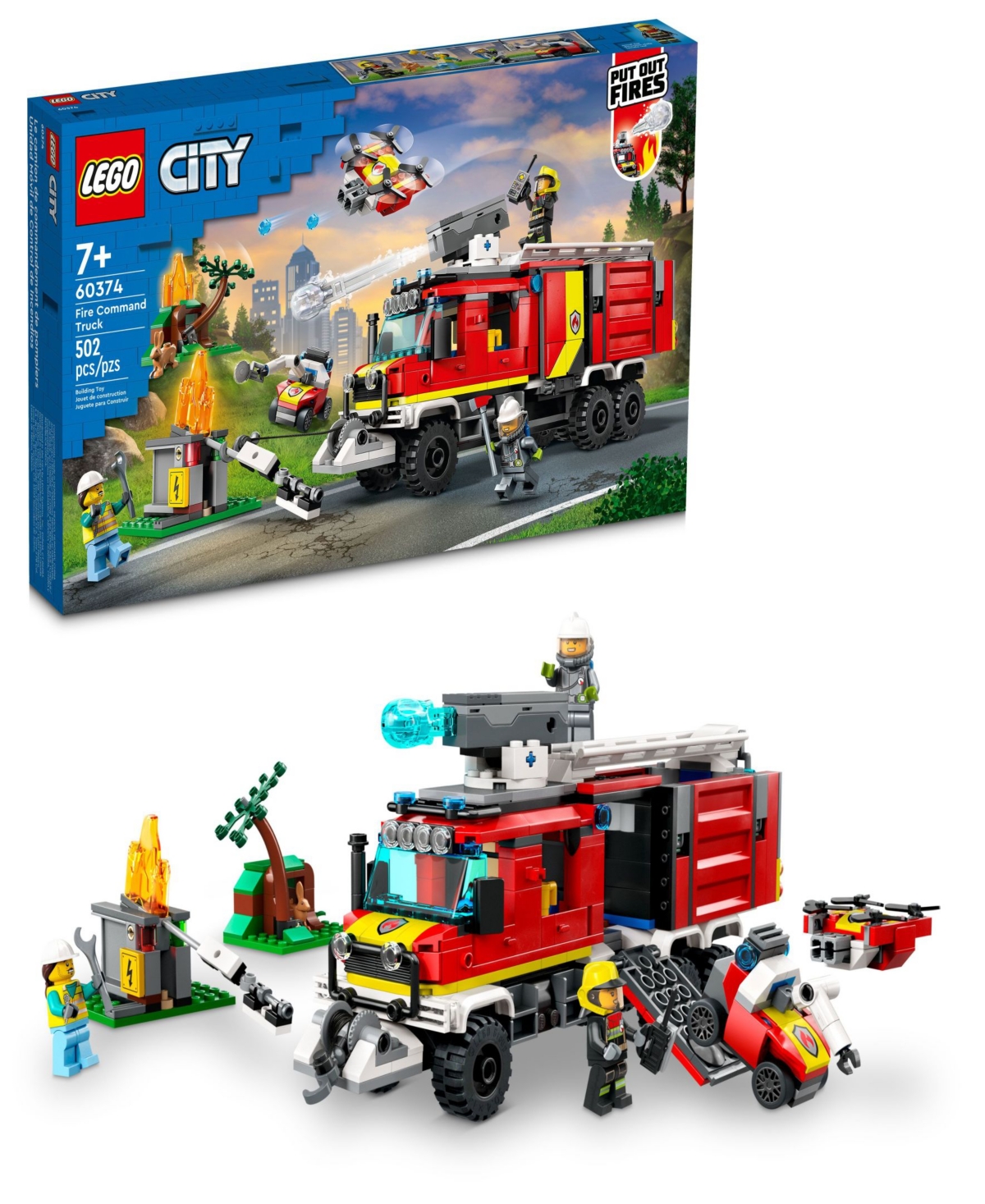 Lego City Fire Command Truck 60374 Building Toy Set With 3 Minifigures In Multicolor