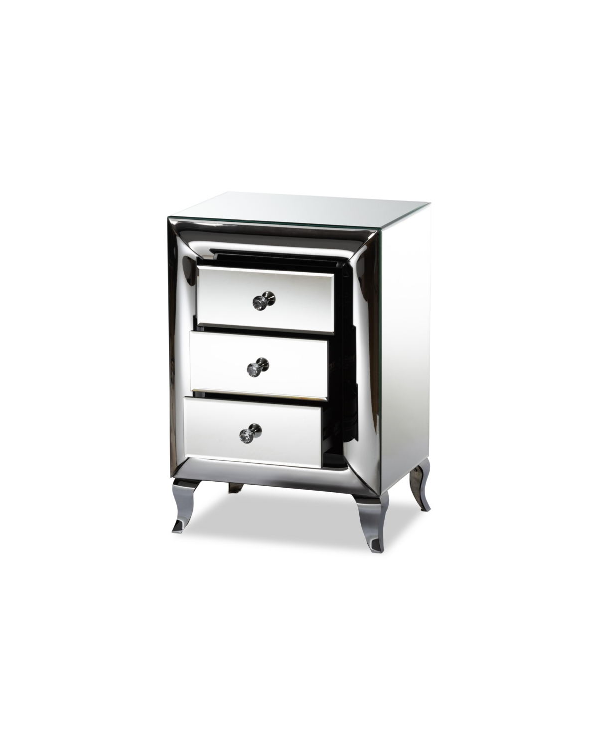 Baxton Studio Pauline Contemporary Glam And Luxe 26" Mdf And Mirrored 3-drawer Nightstand In Mirrored