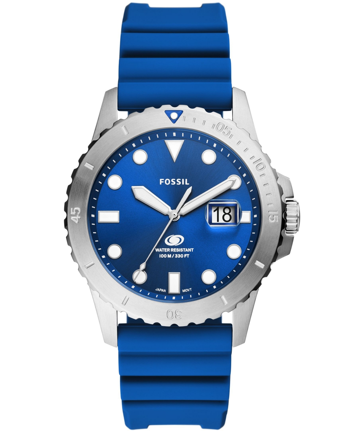 Fossil Men's Three-Hand Date Blue Silicone Strap Watch 42mm