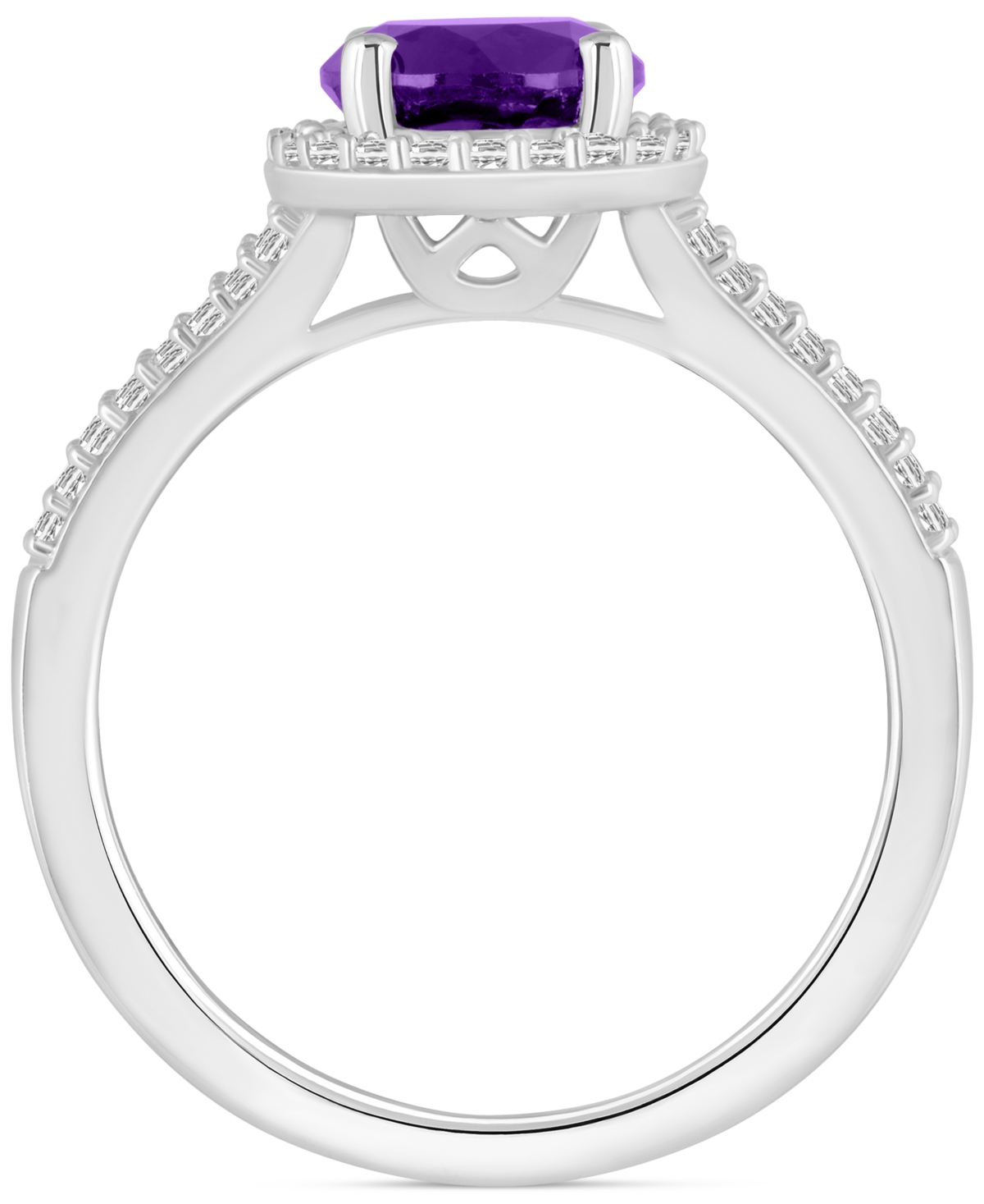 (1-1/4 ct. t.w.) & Diamond (1/4 ct. t.w.) Halo Split Shank Ring in Sterling Silver (Also in Citrine, Garnet, Peridot, & Blue Topaz) - AMETHYS