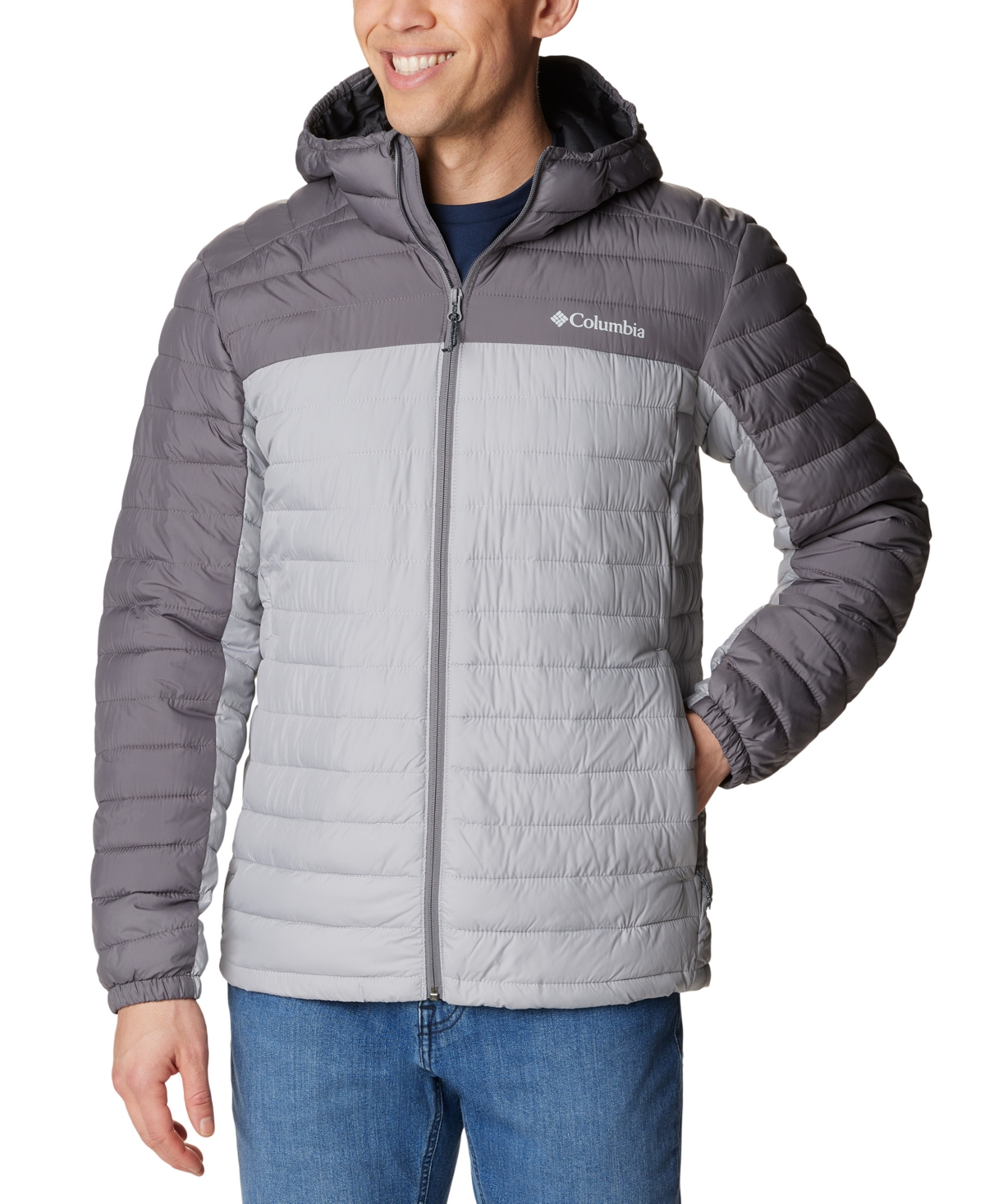 Shop Columbia Men's Silver Falls Hooded Puffer Jacket In  Grey