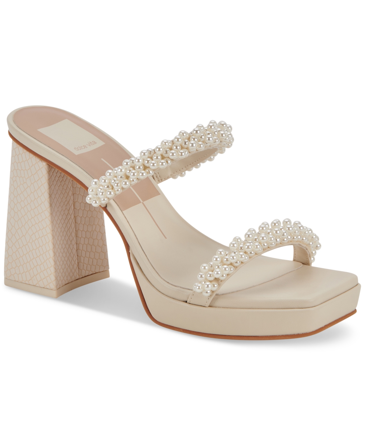 Shop Dolce Vita Women's Ariele Pearl Platform High Heel Dress Sandals In Vanilla Pearls