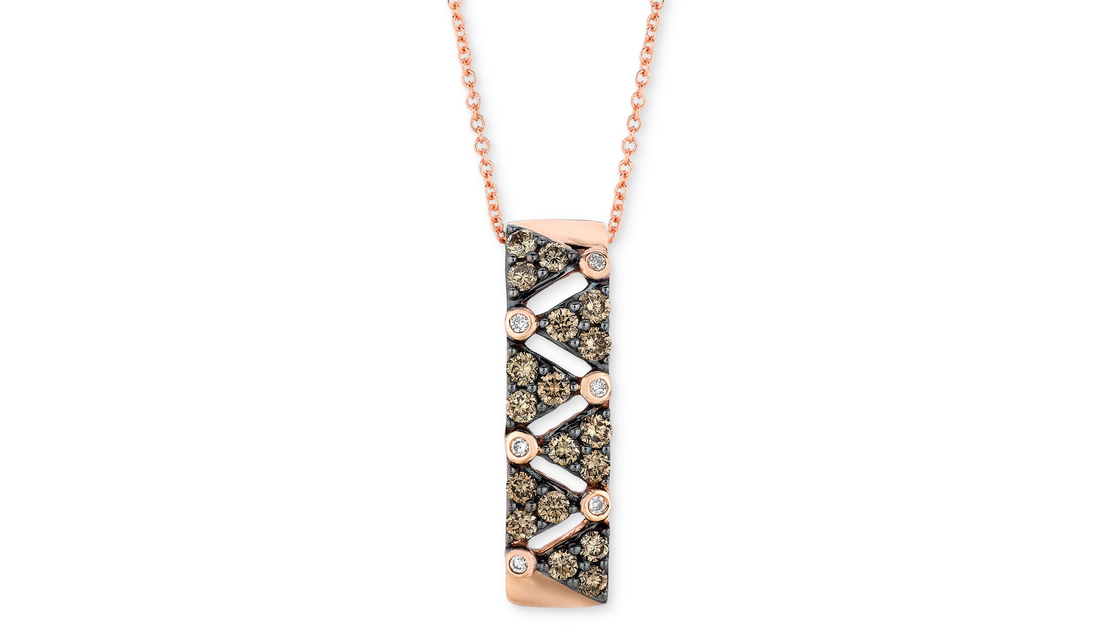 Le Vian Chocolate Diamond (5/8 ct. t.w.) & Vanilla Diamond (1/20 ct. t.w.) Vertical Bar Cluster 18" Pendant Necklace in 14k Rose Gold