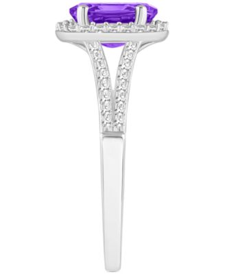 Amethyst (1-1/5 ct. t.w.) & Diamond (1/4 ct. t.w.) Oval Halo Split Shank Ring in Sterling Silver (Also in Citrine, Garnet, Peridot, & Blue Topaz)