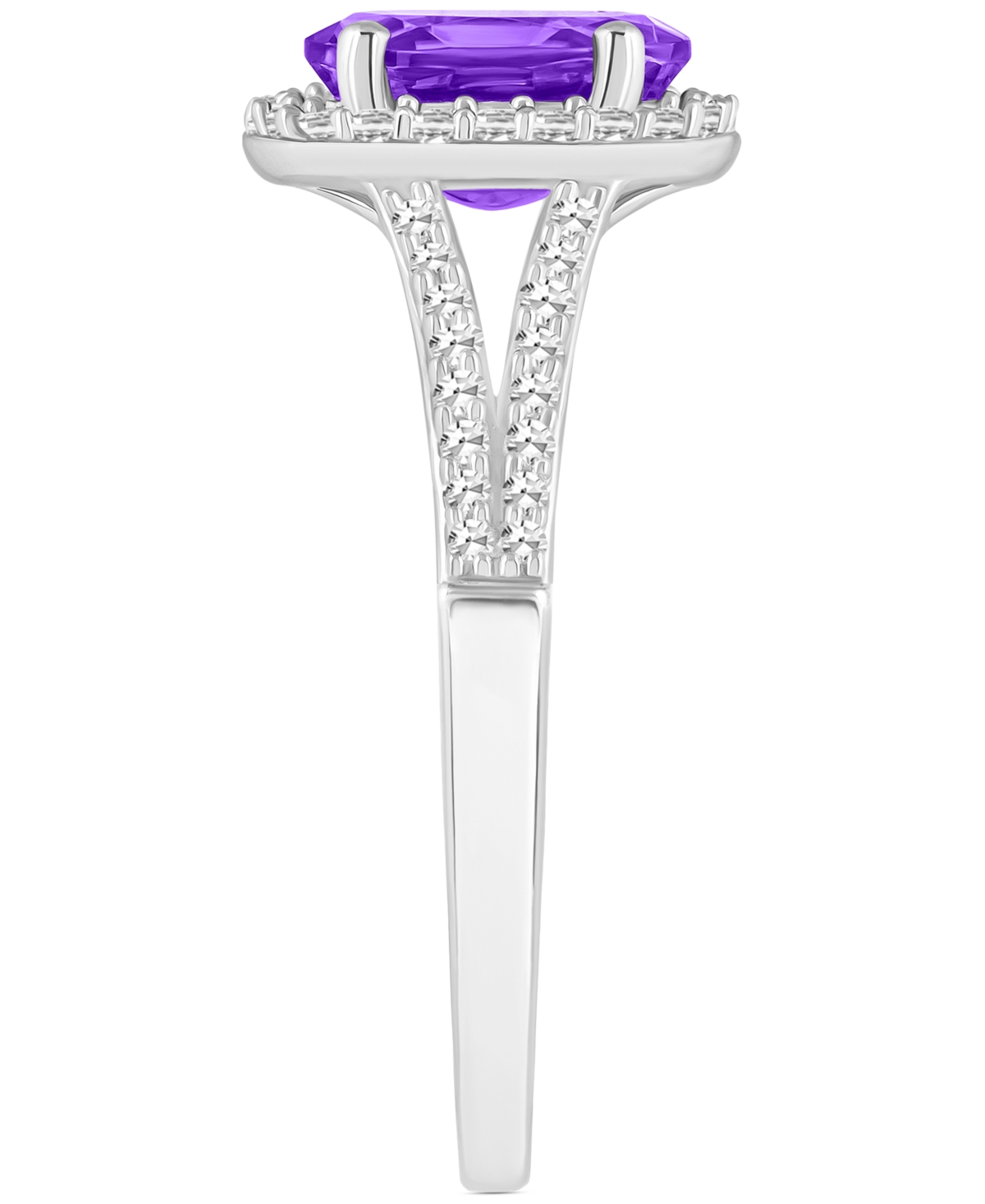 (1-1/5 ct. t.w.) & Diamond (1/4 ct. t.w.) Oval Halo Split Shank Ring in Sterling Silver (Also in Citrine, Garnet, Peridot, & Blue Topaz) - AM