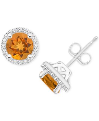 Amethyst (1-1/2 ct. t.w.) & Diamond (1/5 ct. t.w.) Halo Stud Earrings in Sterling Silver (Also in Citrine, Garnet, Peridot, & Blue Topaz)