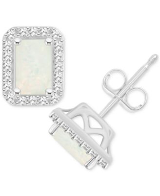 Aquamarine (1 ct. t.w.) & Diamond (1/5 ct. t.w.) Stud Earrings in Sterling Silver (Also in Opal)