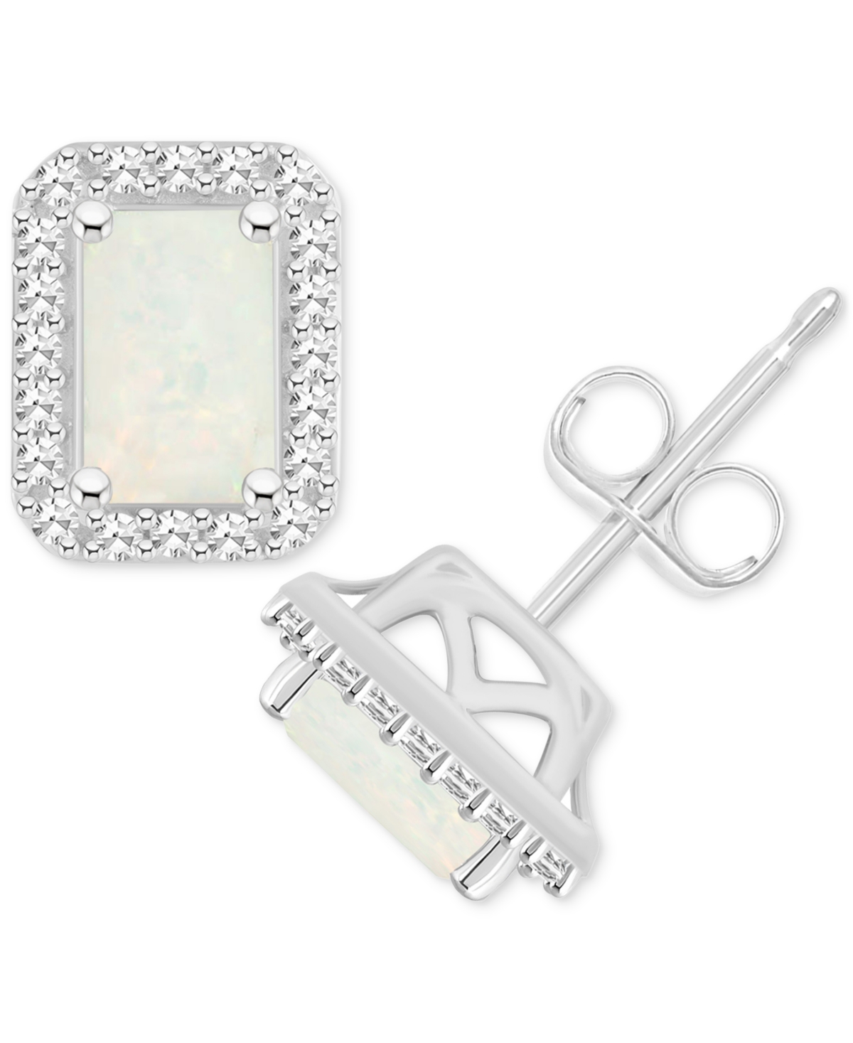 Aquamarine (1 ct. t.w.) & Diamond (1/5 ct. t.w.) Stud Earrings in Sterling Silver (Also  - Opal