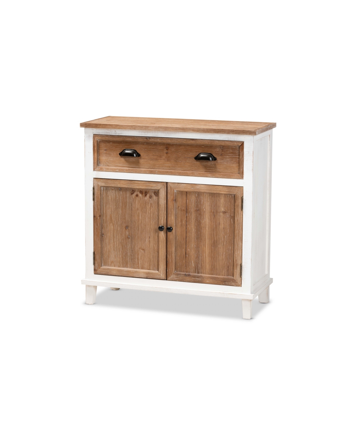 Baxton Studio Glynn Rustic Farmhouse Weathered 31.9" Two-tone And Finished Wood 2-door Storage Cabinet In White,oak Brown