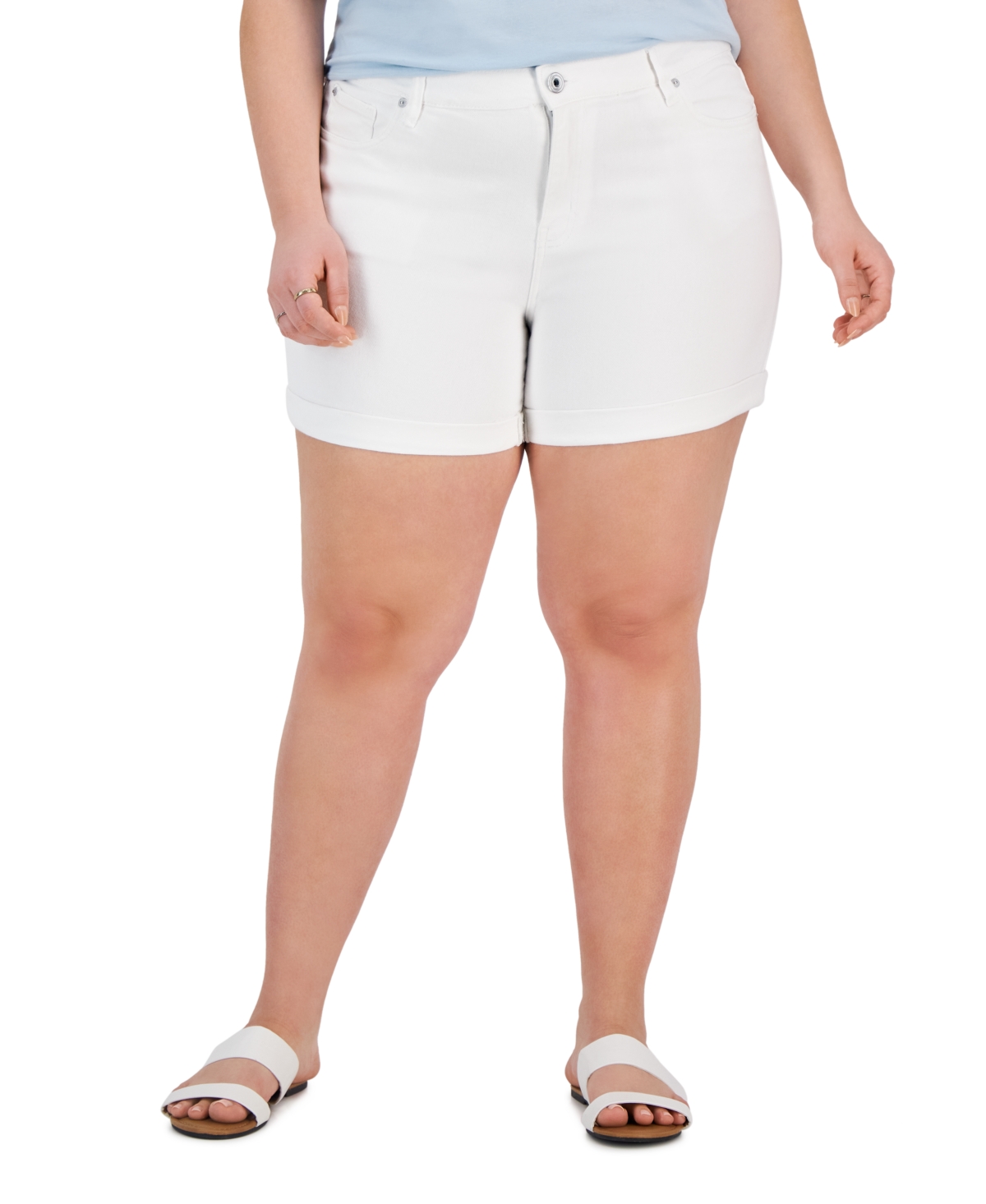 Trendy Plus Size Mid-Rise Cuffed Denim Shorts - Optic White