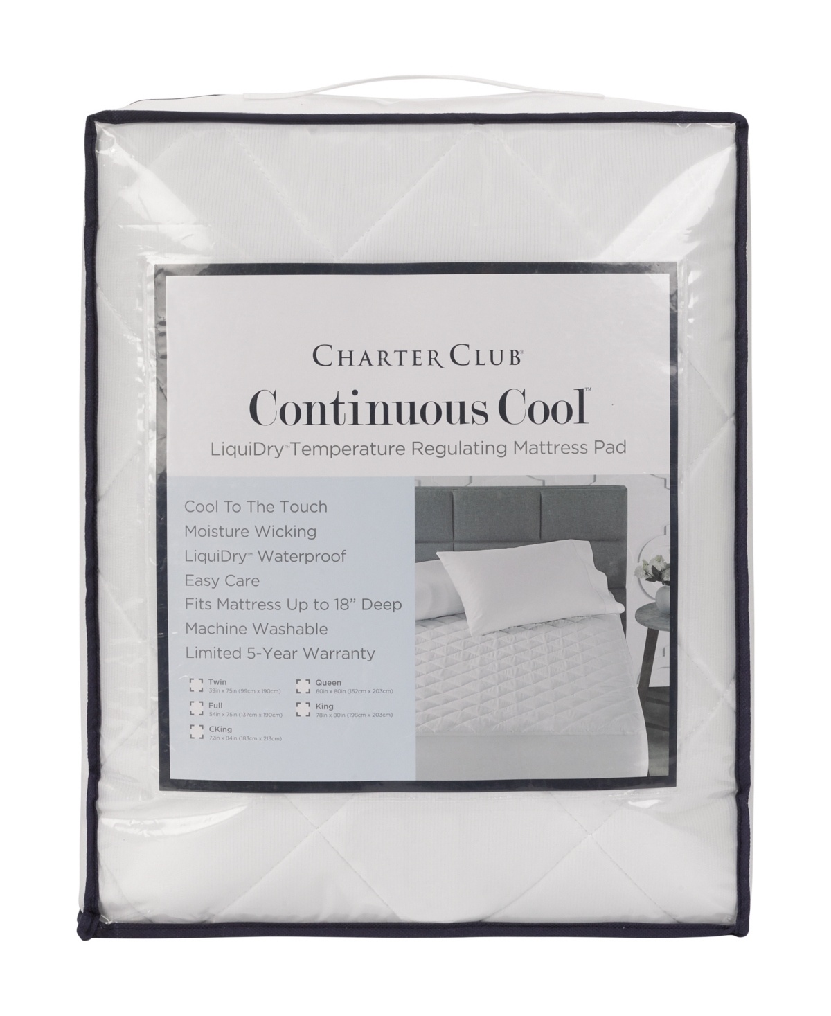 Charter Club Continuous Cool LiquiDry Temperature Regulating Mattress Pad, King, Exclusively at Macy's