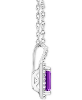 Amethyst (1-5/8 ct. t.w.) & Diamond (1/6 ct. t.w.) Halo 18" Pendant Necklace in Sterling Silver (Also in Citrine, Garnet, Peridot, & Blue Topaz)