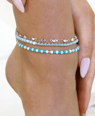 Turquoise and Imitation Pearl Anklet Set