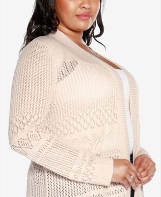 Plus Size Pointelle Open Cardigan Sweater