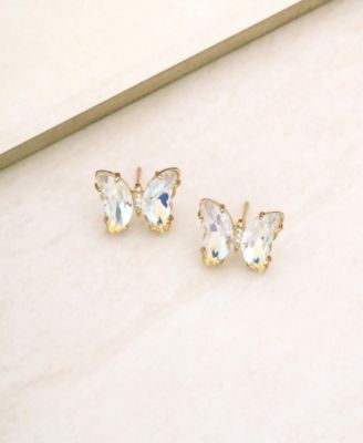 18k Gold-Plated Crystal Butterfly Stud Earrings