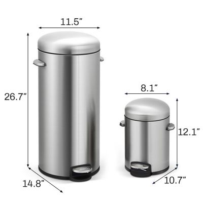 8 Gal./30 Liter and 1.3 Gal./5 Liter Stainless Steel Step-on Trash Can Set for Kitchen and Bathroom