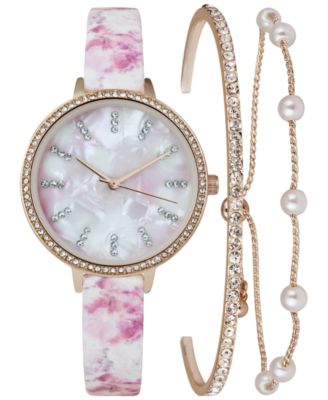 I.N.C. International Concepts - Women's Pink Tie Dye Strap Watch 37 Gift Set, Created for Macy's