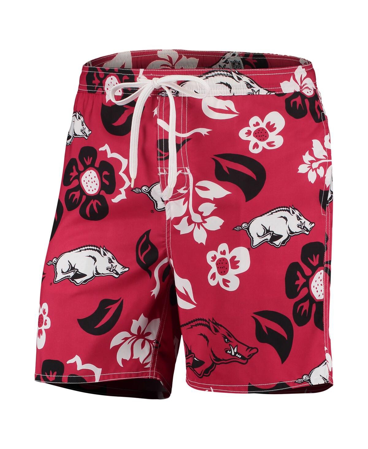 Shop Wes & Willy Men's  Cardinal Arkansas Razorbacks Floral Volley Logo Swim Trunks