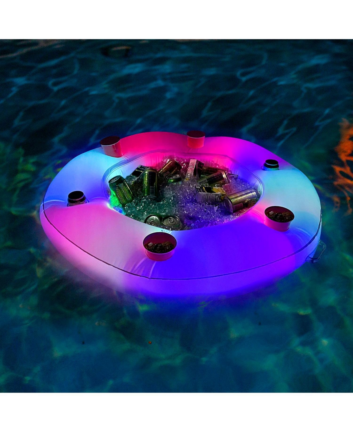 Poolcandy Illuminated Led Inflatable Floating Bar 7 Piece Set In White With Led Lights
