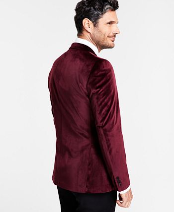 Alfani Men's Slim Fit Solid Velvet Blazer Red Size 46