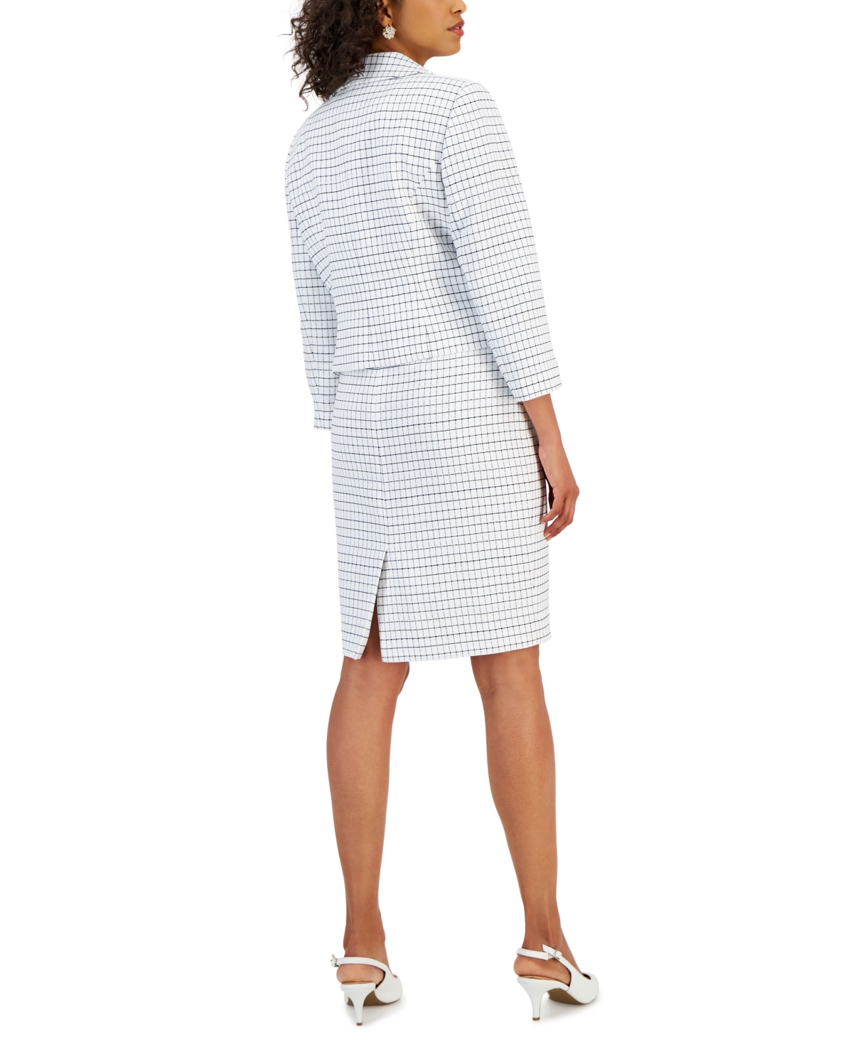 Nipon Boutique Women's Checkered Button-Front Jacket & Sheath Dress Suit -Black