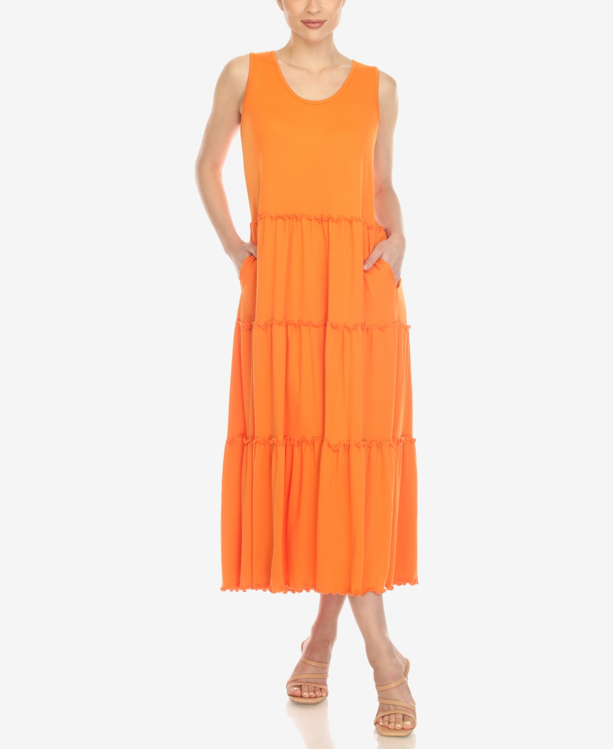 White Mark Women's Scoop Neck Tiered Midi Dress In Orange
